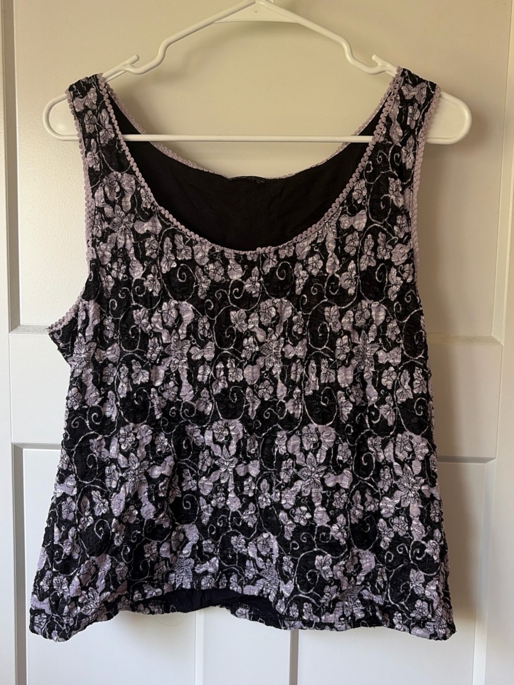 American Vintage Black Tank with Lavender Floral Lace